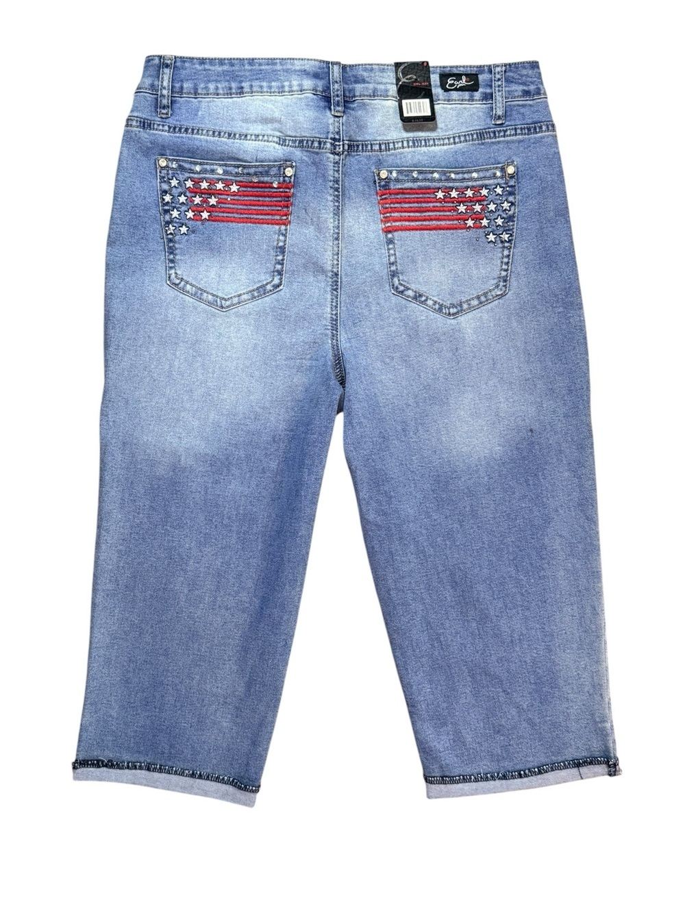 Earl Jeans USA Flag Embroidered Capri Jeans NWT Size 14 Patriotic Denim - Picture 3 of 11